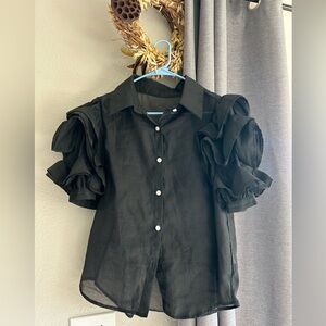 Elegant Black Women's Blouse with Ruffle Sleeves